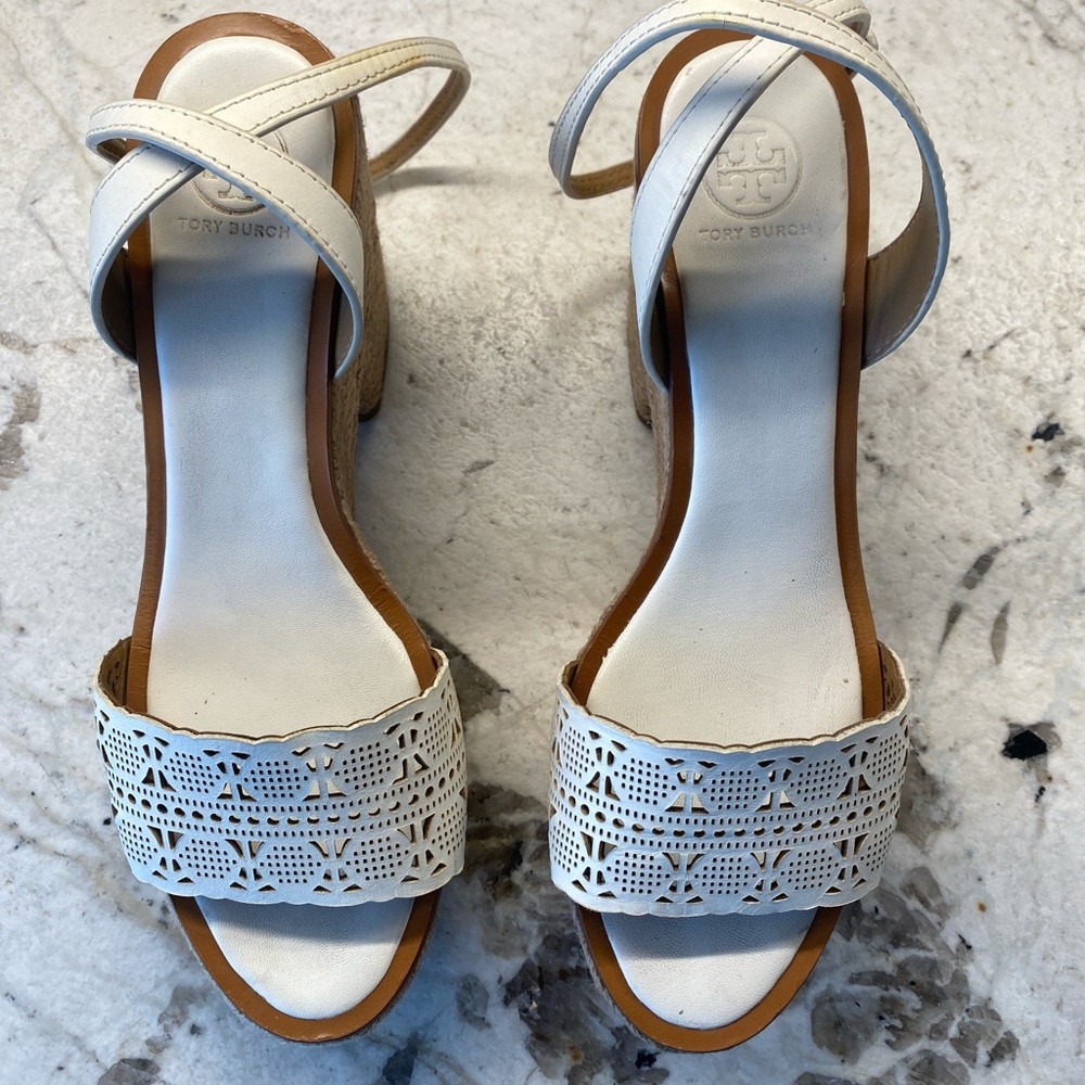 Tory Burch Cream Wedge Sandals - Picture 4 of 5